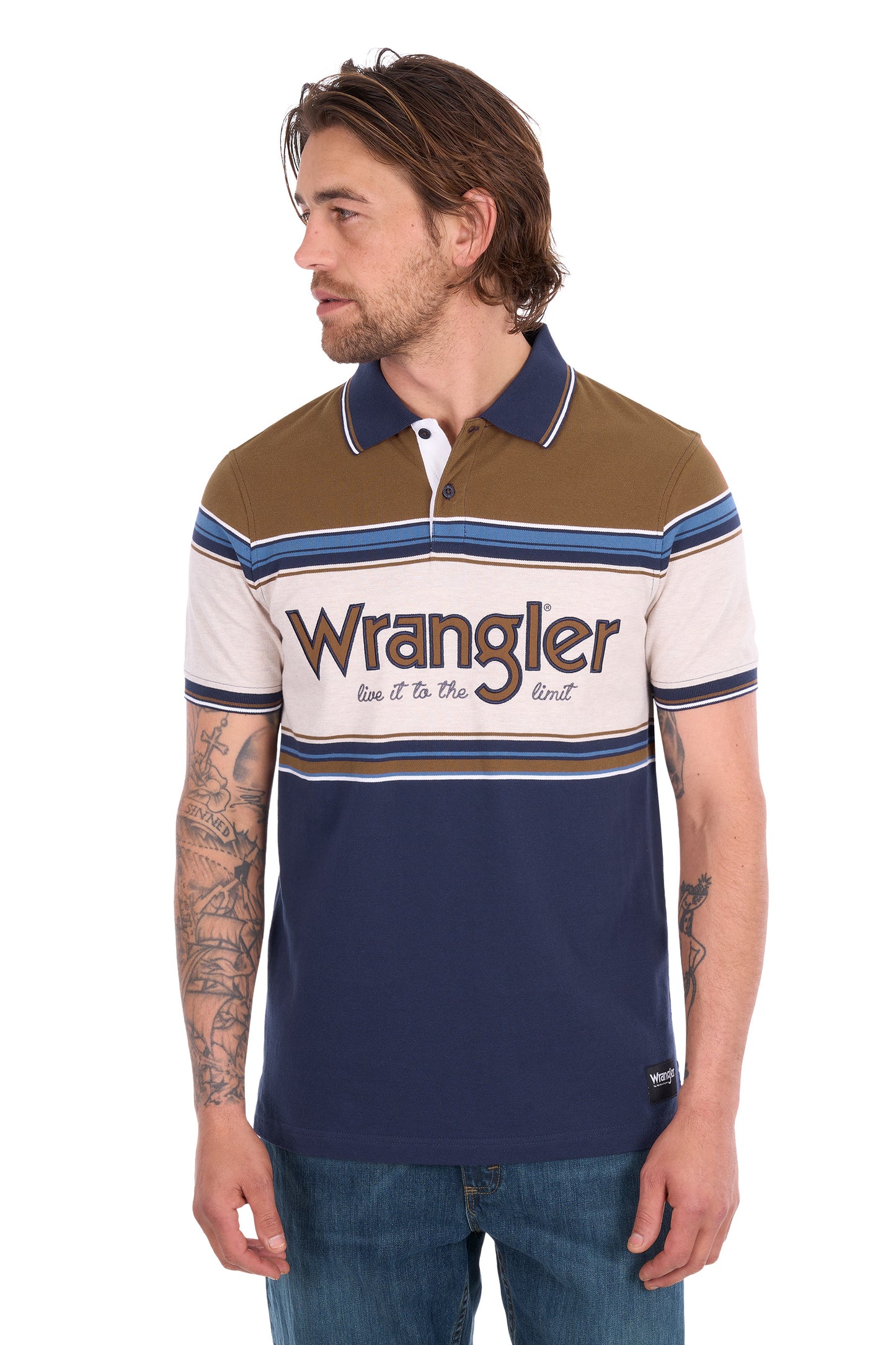 Wrangler Men's Daniel Short Sleeve Polo - Navy/Tan