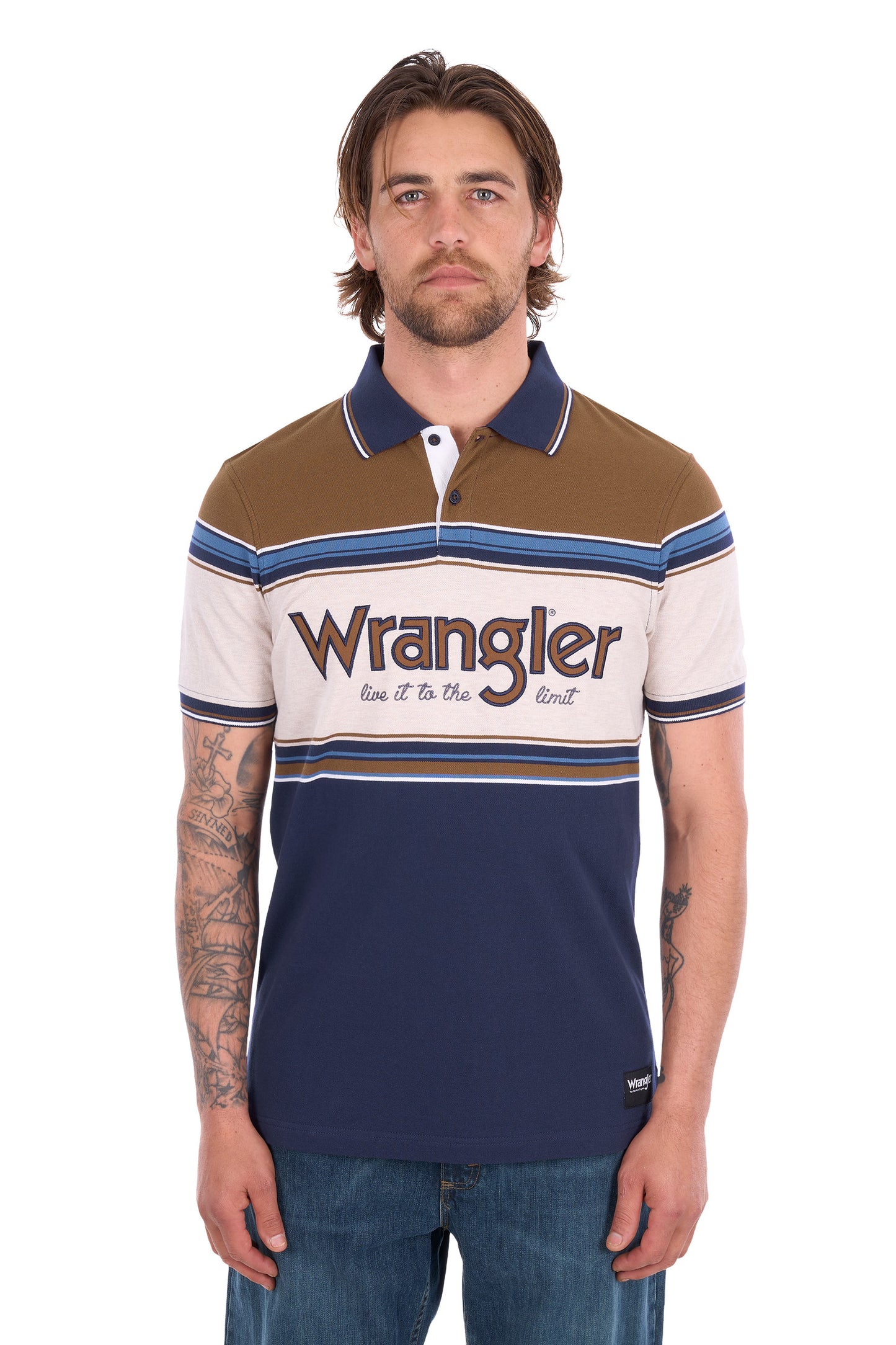 Wrangler Men's Daniel Short Sleeve Polo - Navy/Tan