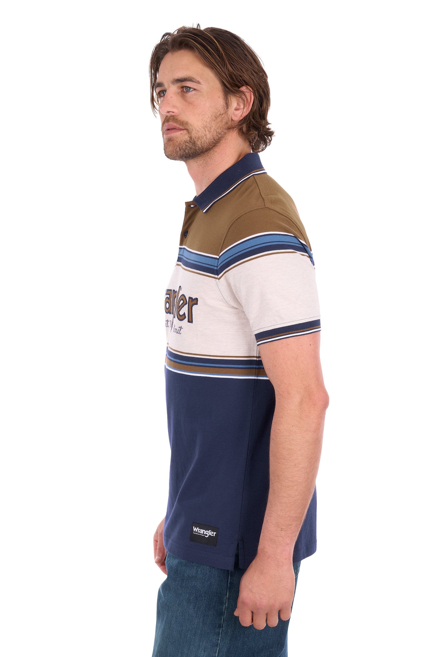 Wrangler Men's Daniel Short Sleeve Polo - Navy/Tan