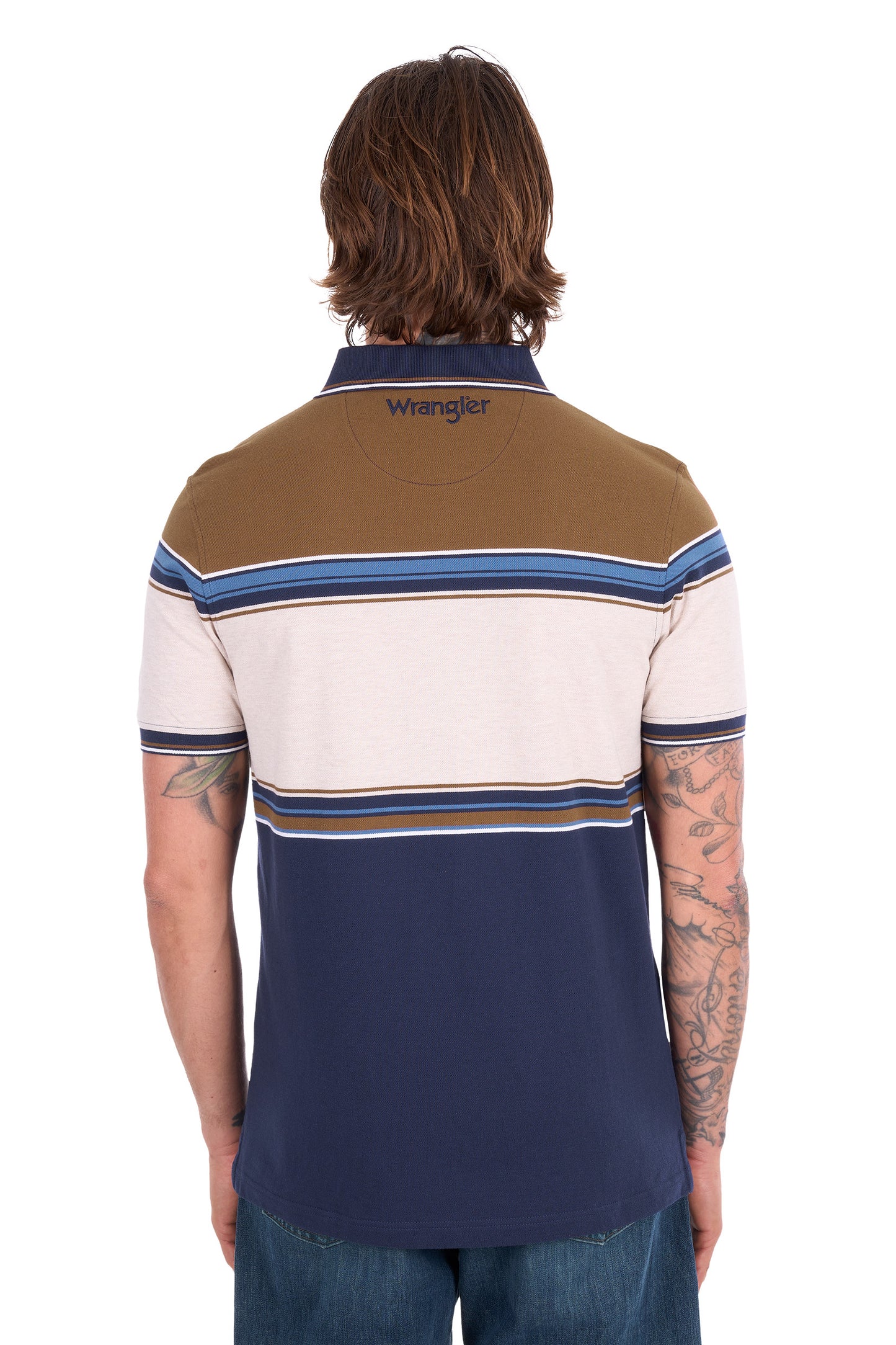 Wrangler Men's Daniel Short Sleeve Polo - Navy/Tan