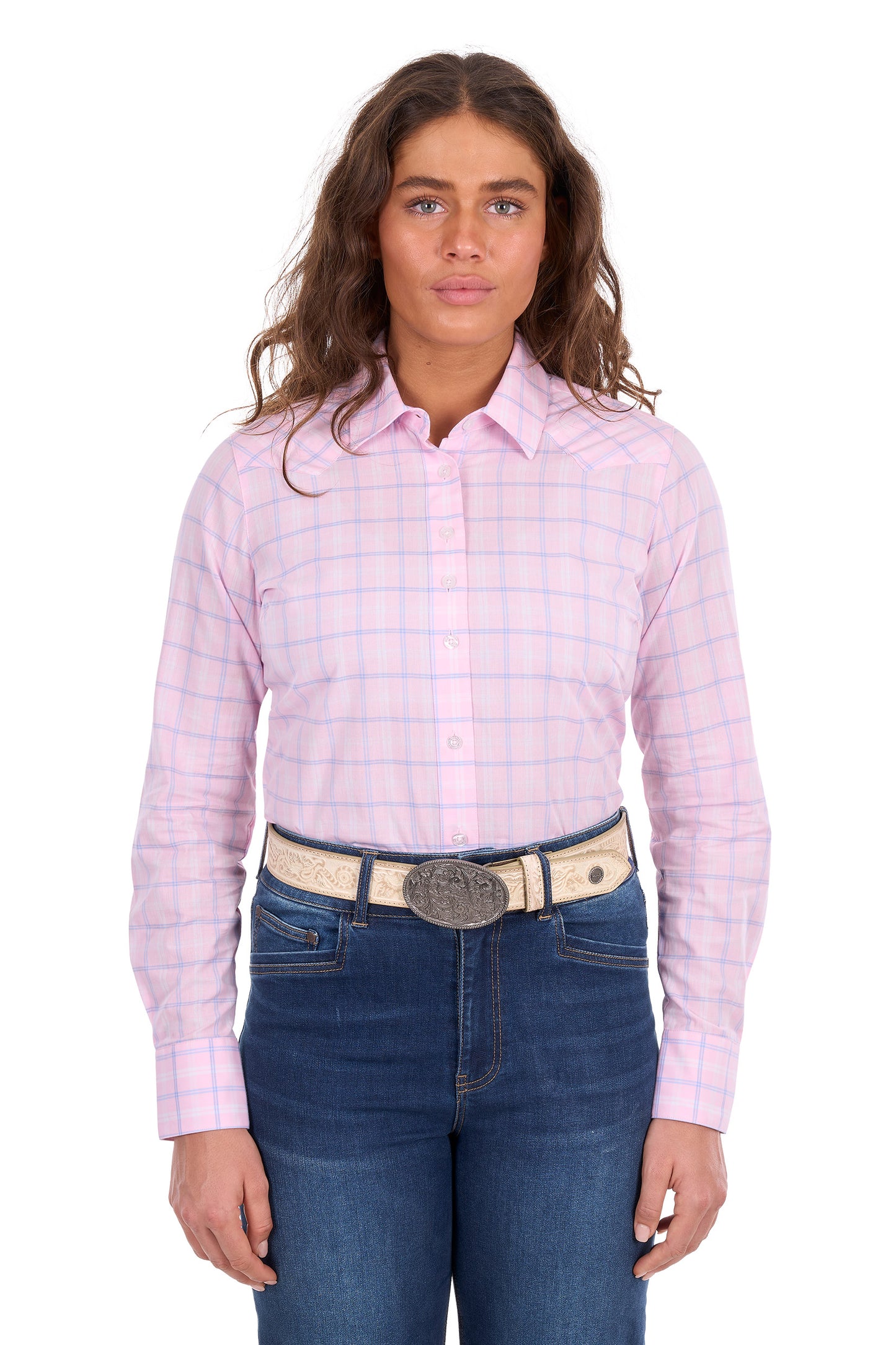 Wrangler Women's Essie Long Sleeve Shirt - Pink/Blue