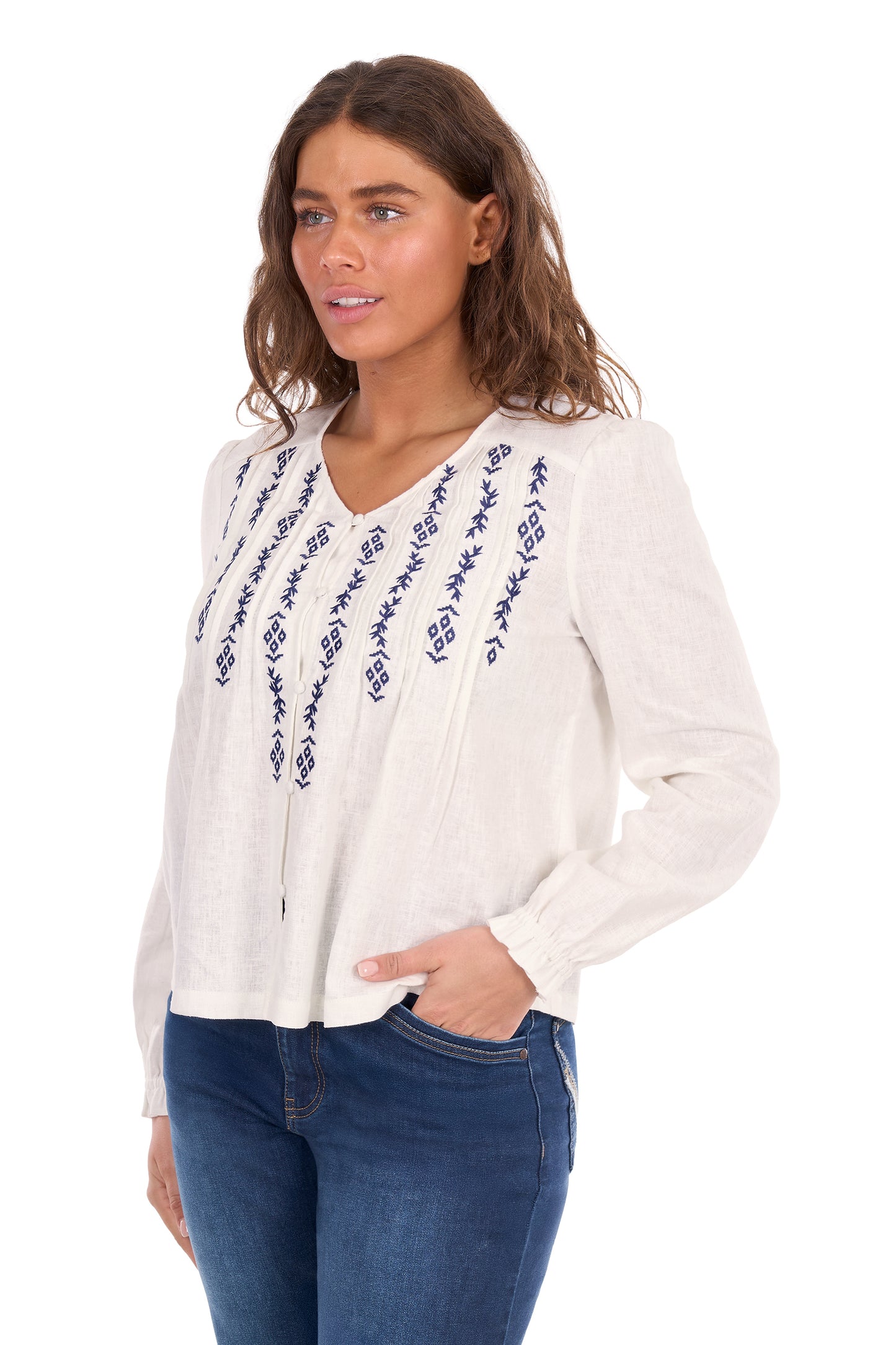 Wrangler Women's Ava Long Sleeve Blouse – White