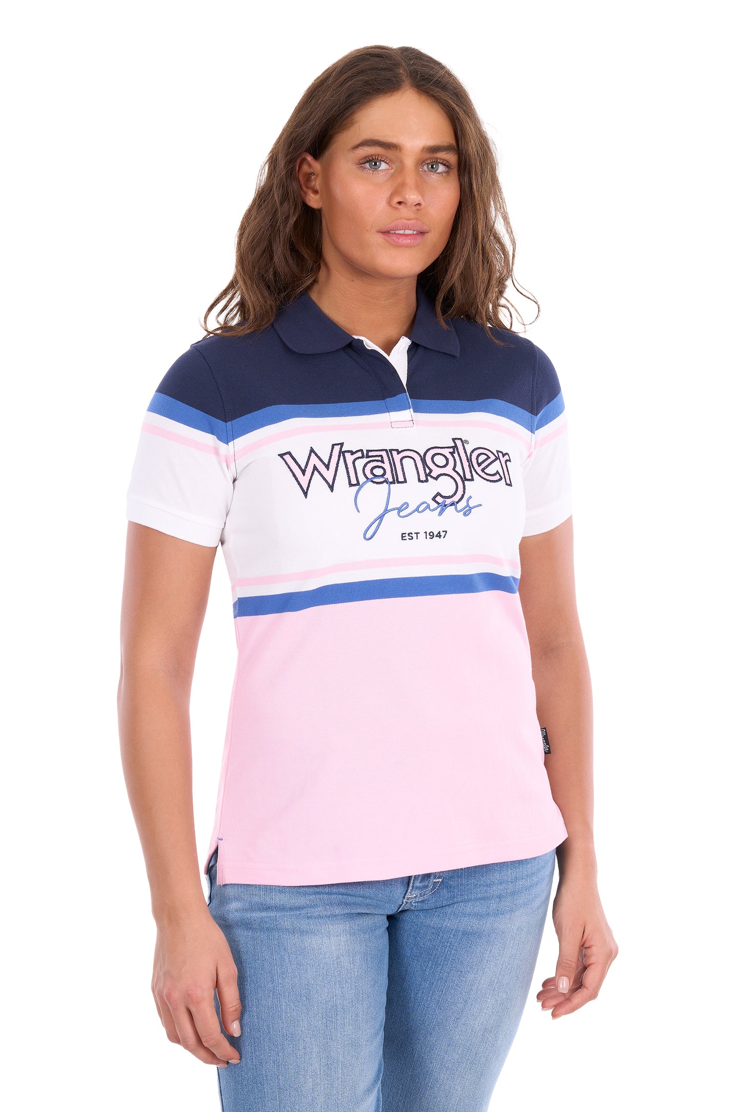 Wrangler Women's Maeve Short Sleeve Polo - Pink/Navy