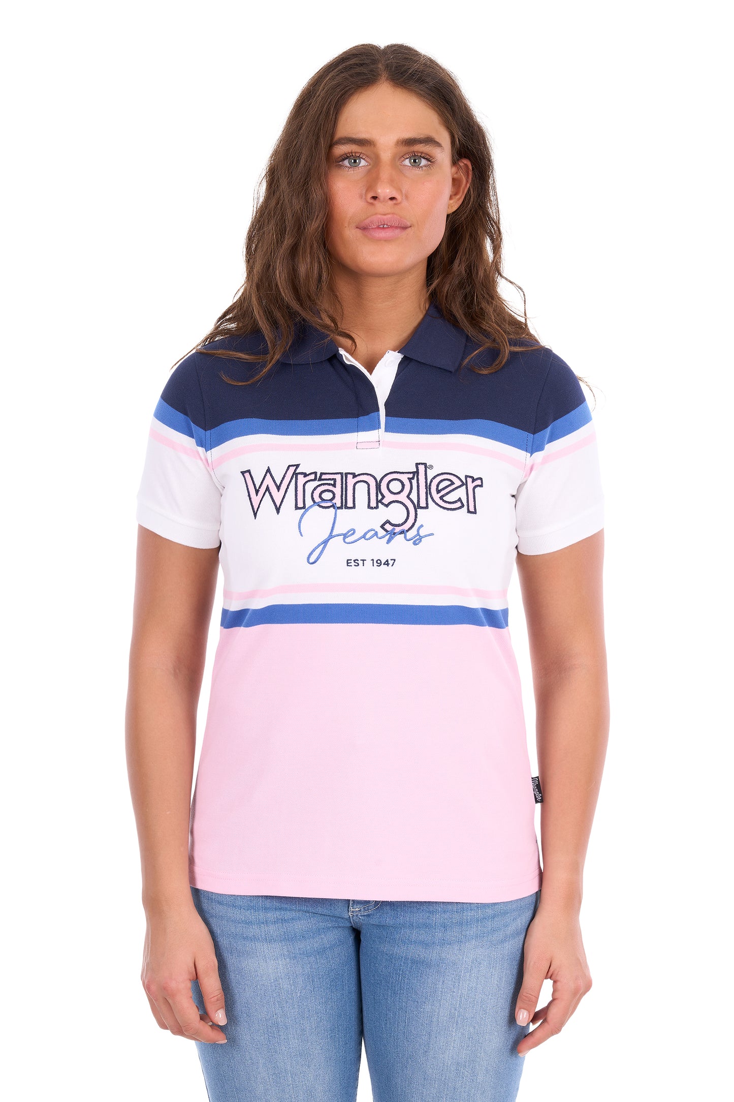 Wrangler Women's Maeve Short Sleeve Polo - Pink/Navy