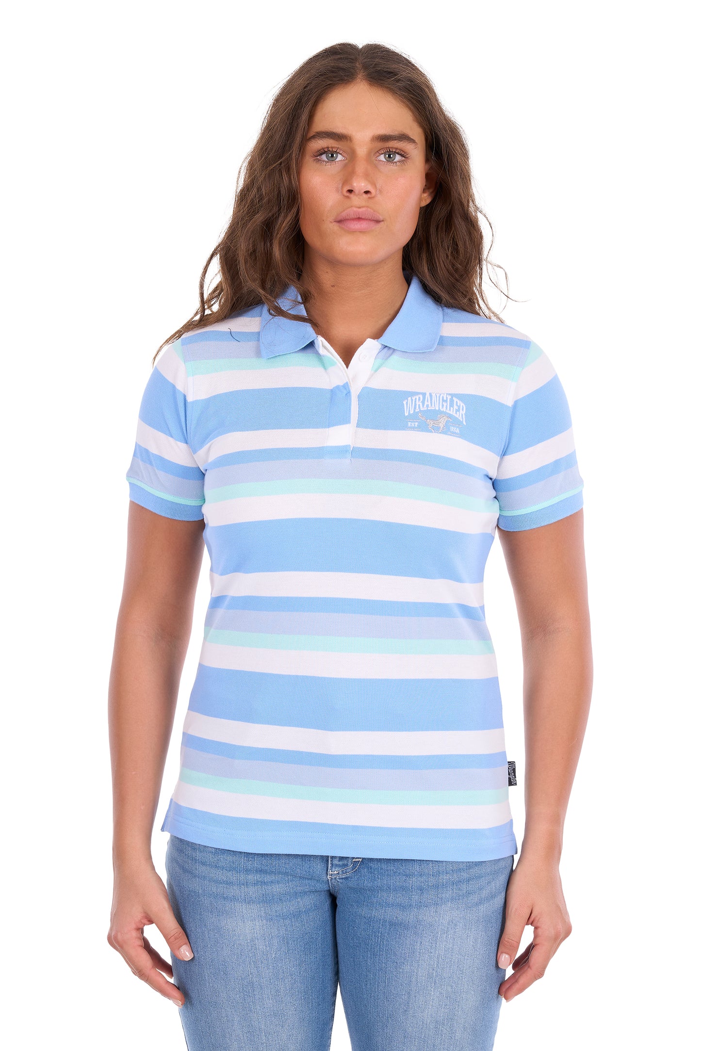 Wrangler Women's Sloan Short Sleeve Polo - Blue/Mint