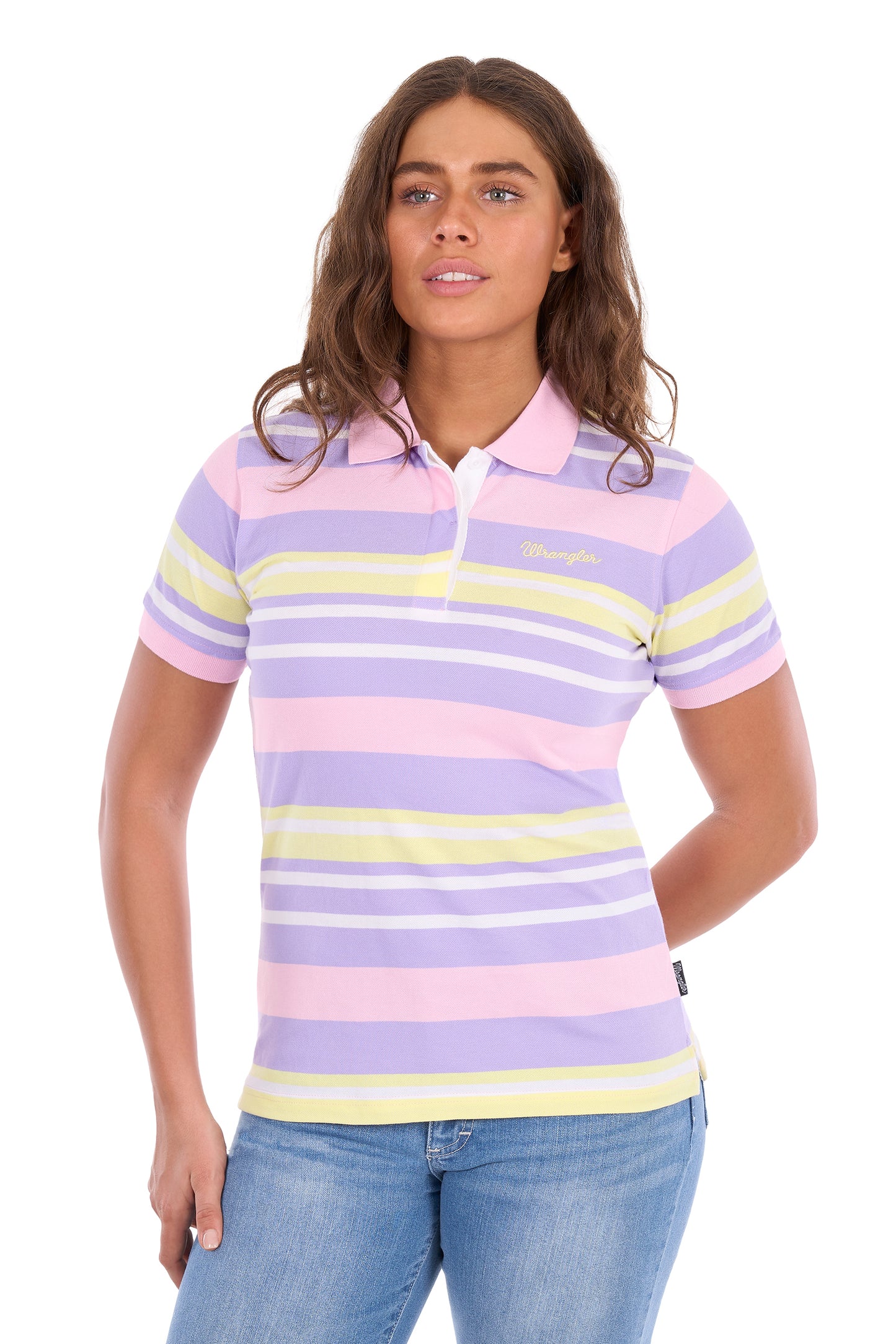 Wrangler Women's Quinn Short Sleeve Polo - Lavender/Yellow