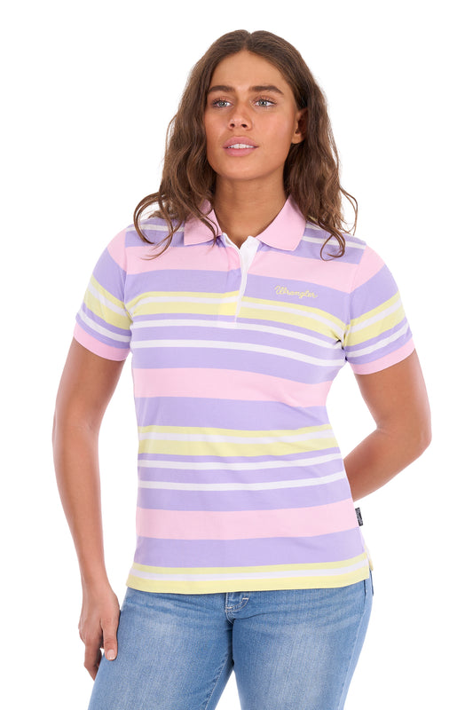 Wrangler Women's Quinn Short Sleeve Polo - Lavender/Yellow