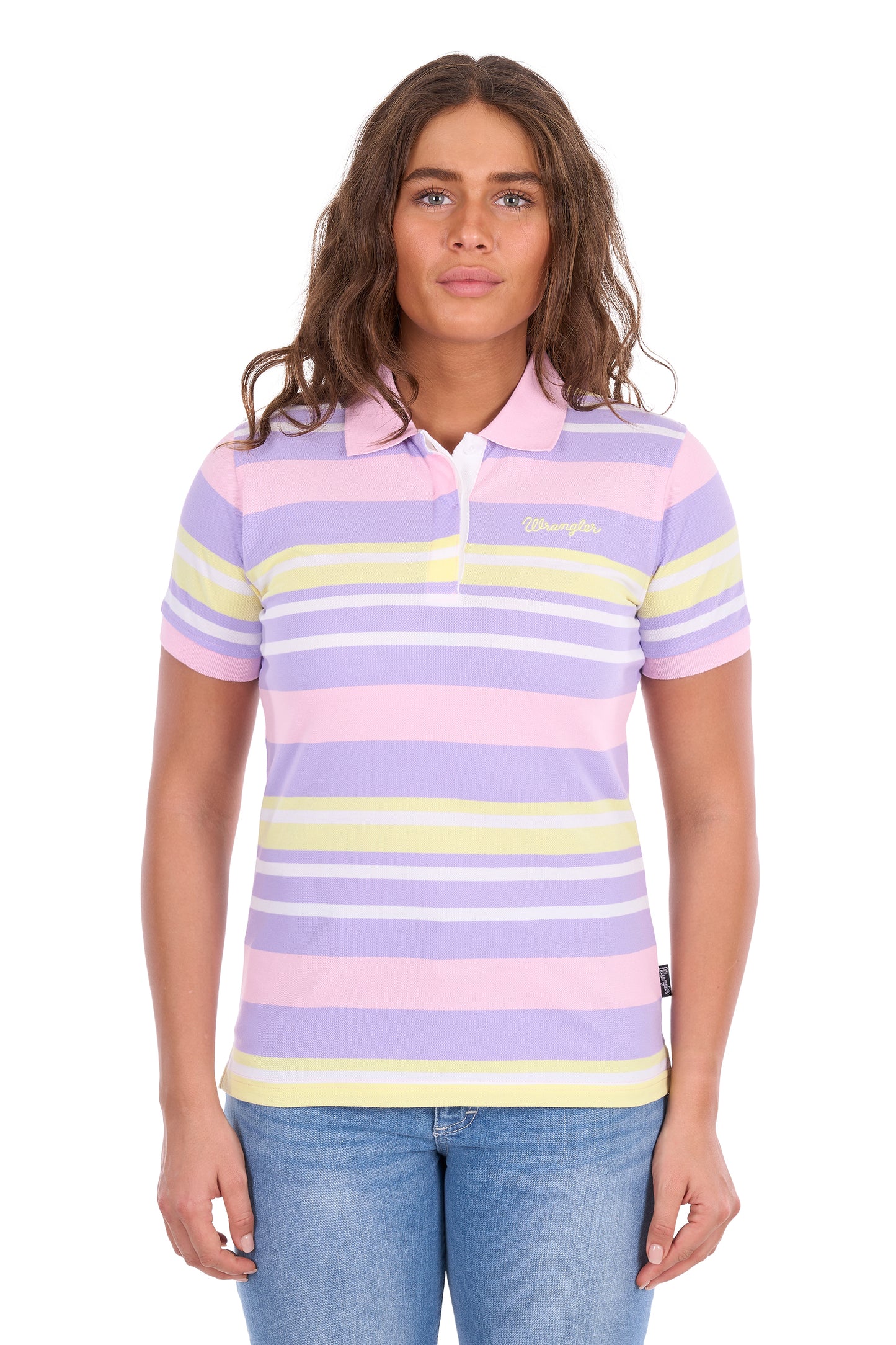 Wrangler Women's Quinn Short Sleeve Polo - Lavender/Yellow