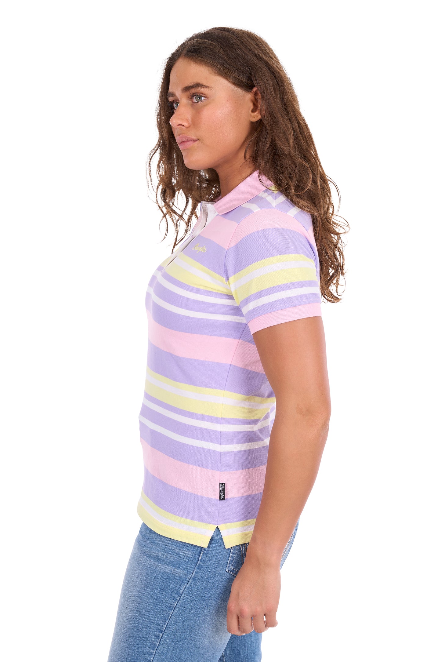 Wrangler Women's Quinn Short Sleeve Polo - Lavender/Yellow