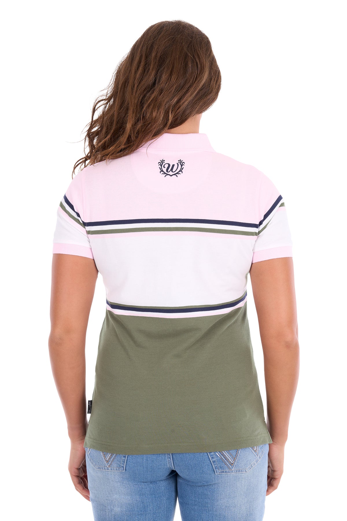 Wrangler Women’s Stephanie Short-Sleeve Polo – Olive/Pastel Pink