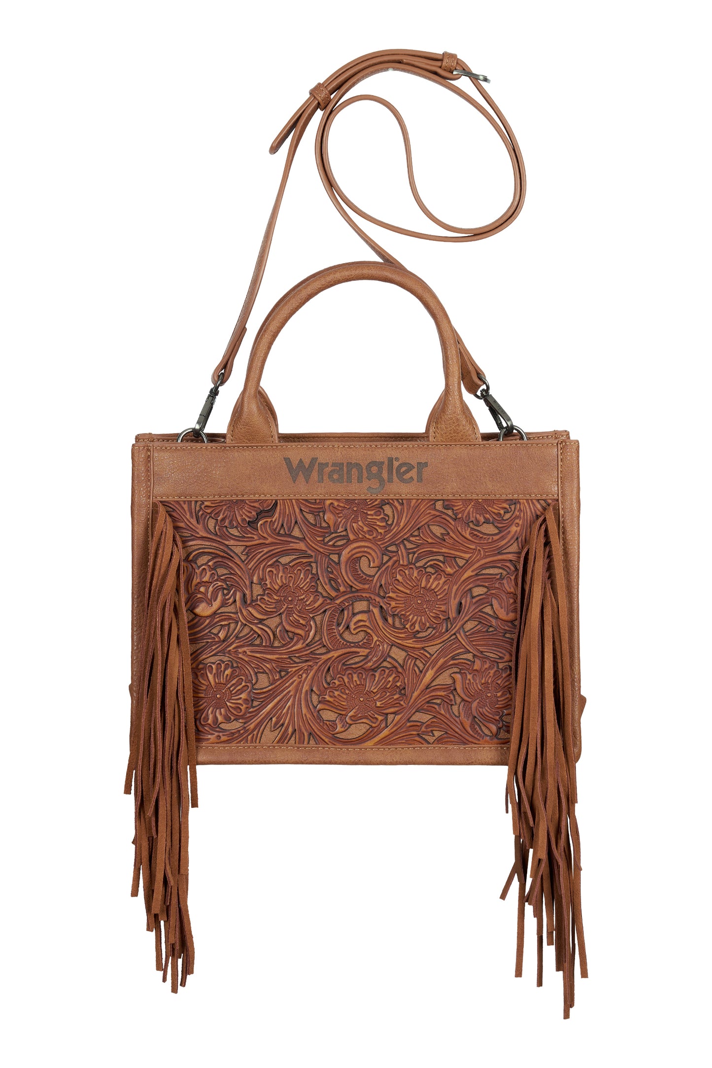Wrangler Adelyn Tooled Leather Crossbody Bag – Brown