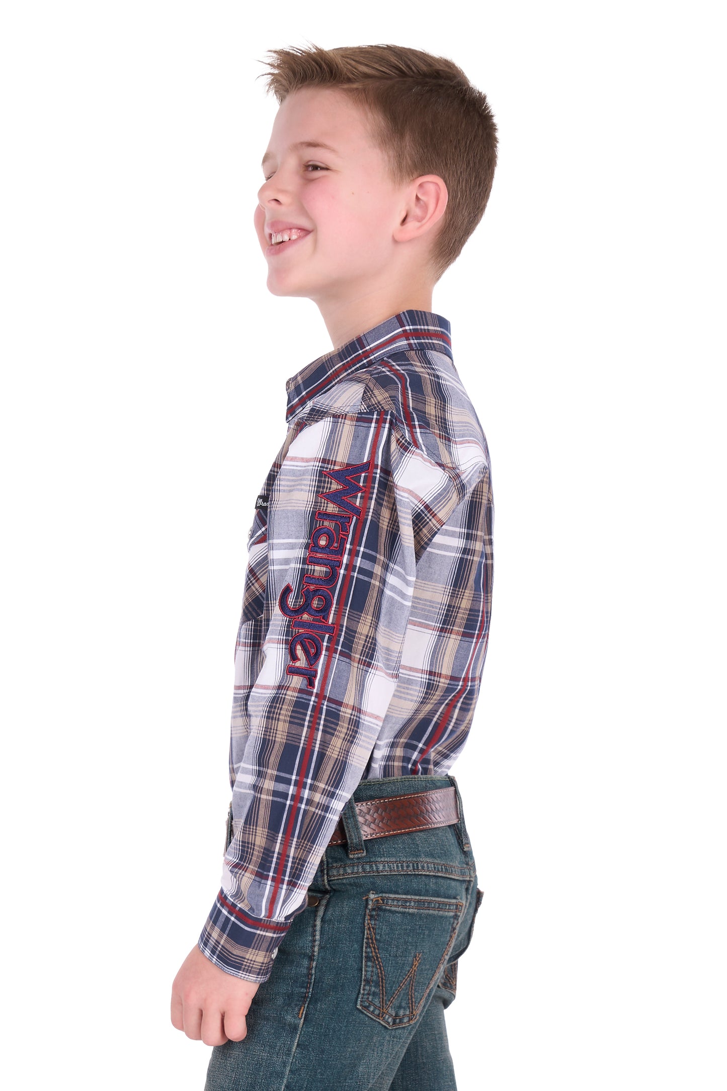 Wrangler Boys' Shaun Logo Long Sleeve Shirt - Navy/Red