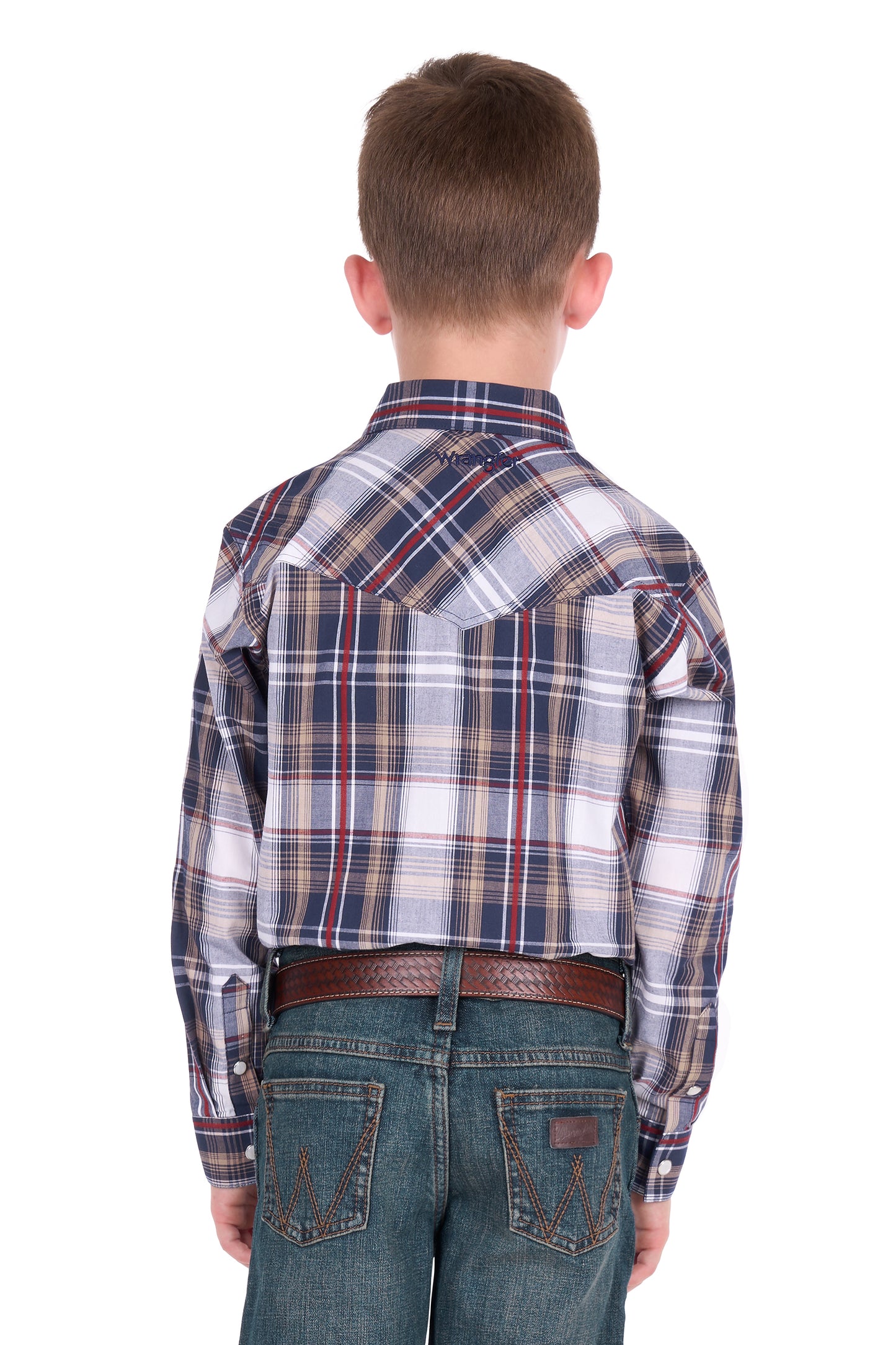 Wrangler Boys' Shaun Logo Long Sleeve Shirt - Navy/Red