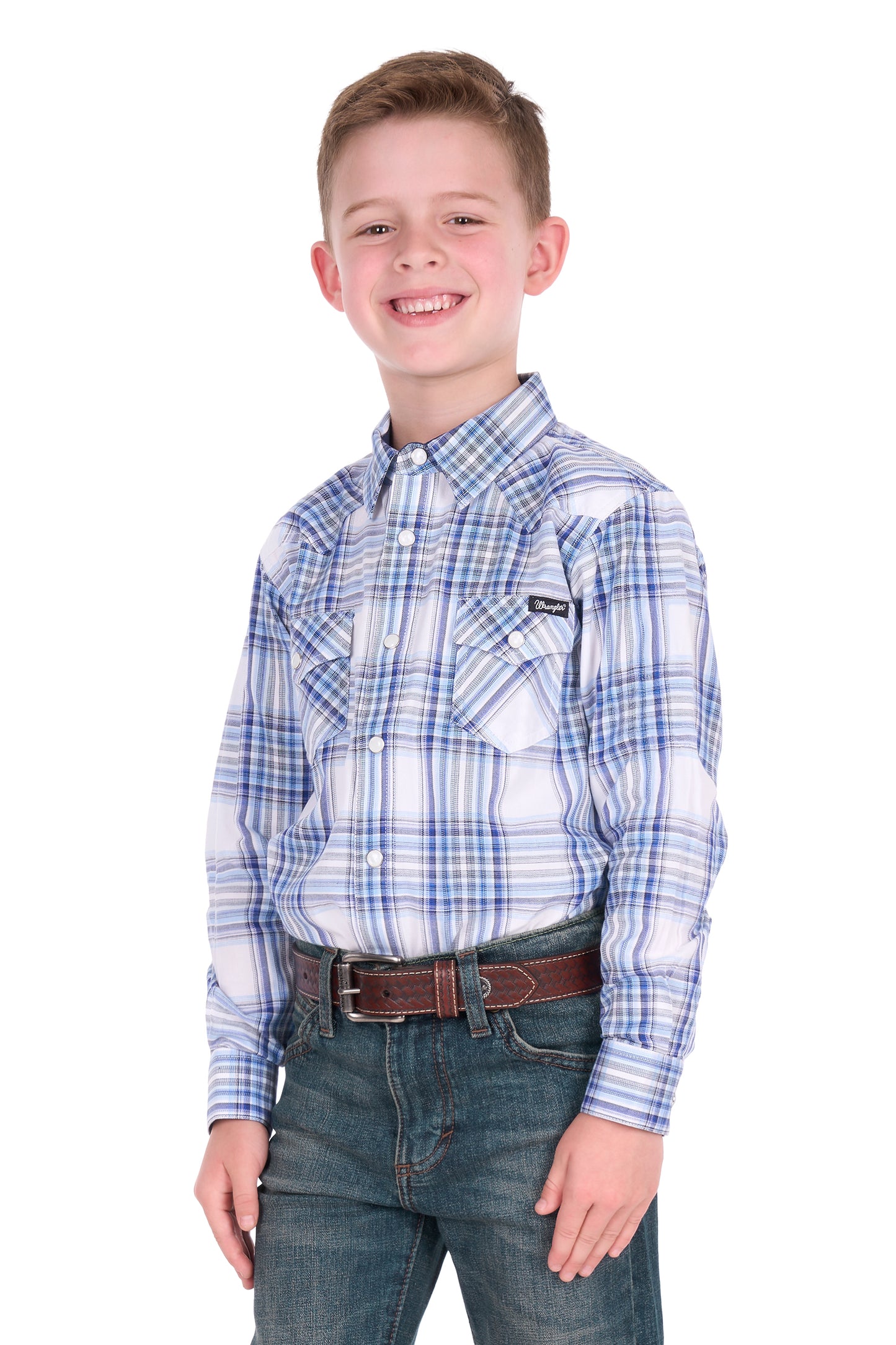 Wrangler Boys' Eric Long Sleeve Shirt - Light Blue/Royal