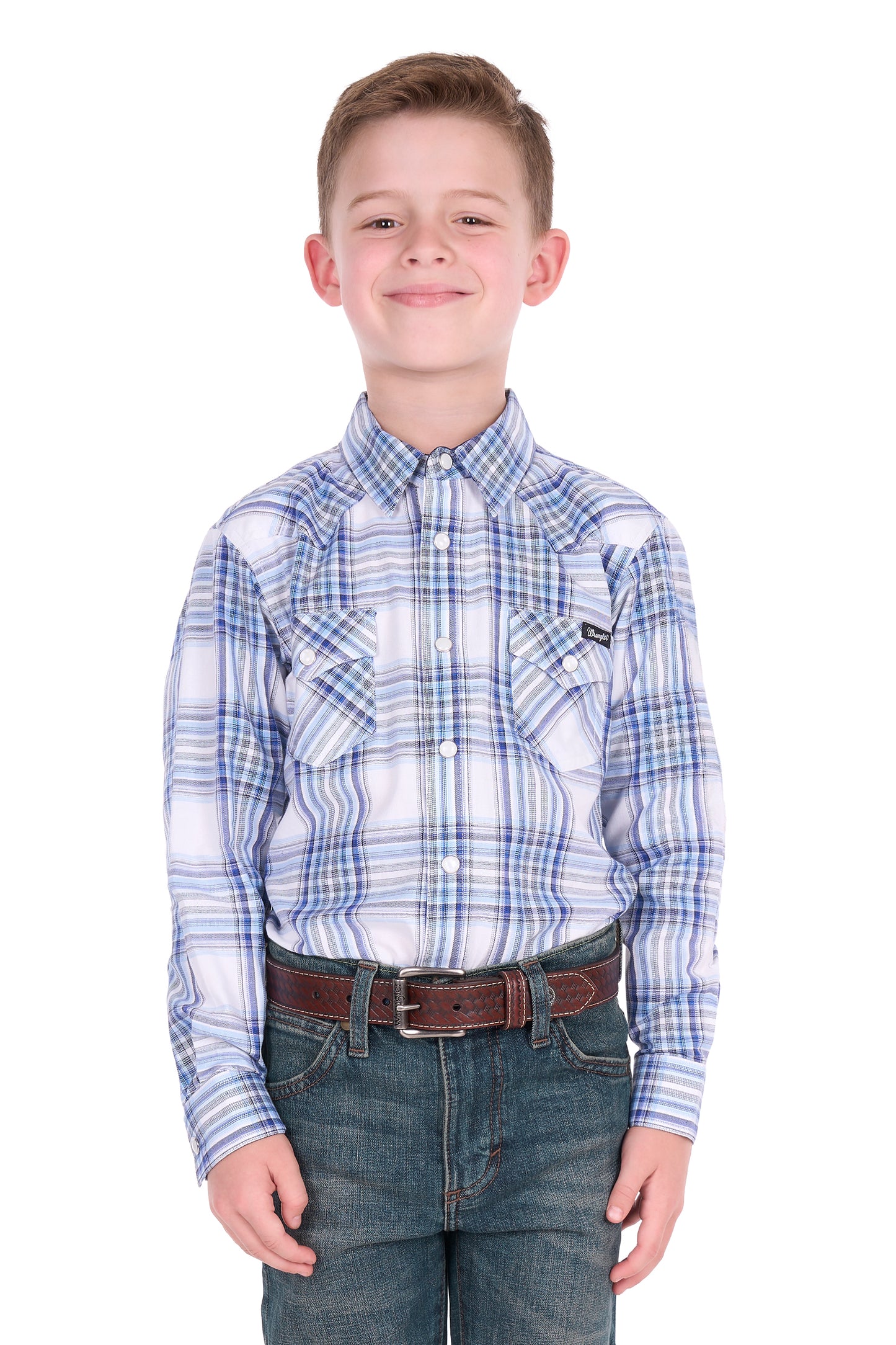 Wrangler Boys' Eric Long Sleeve Shirt - Light Blue/Royal
