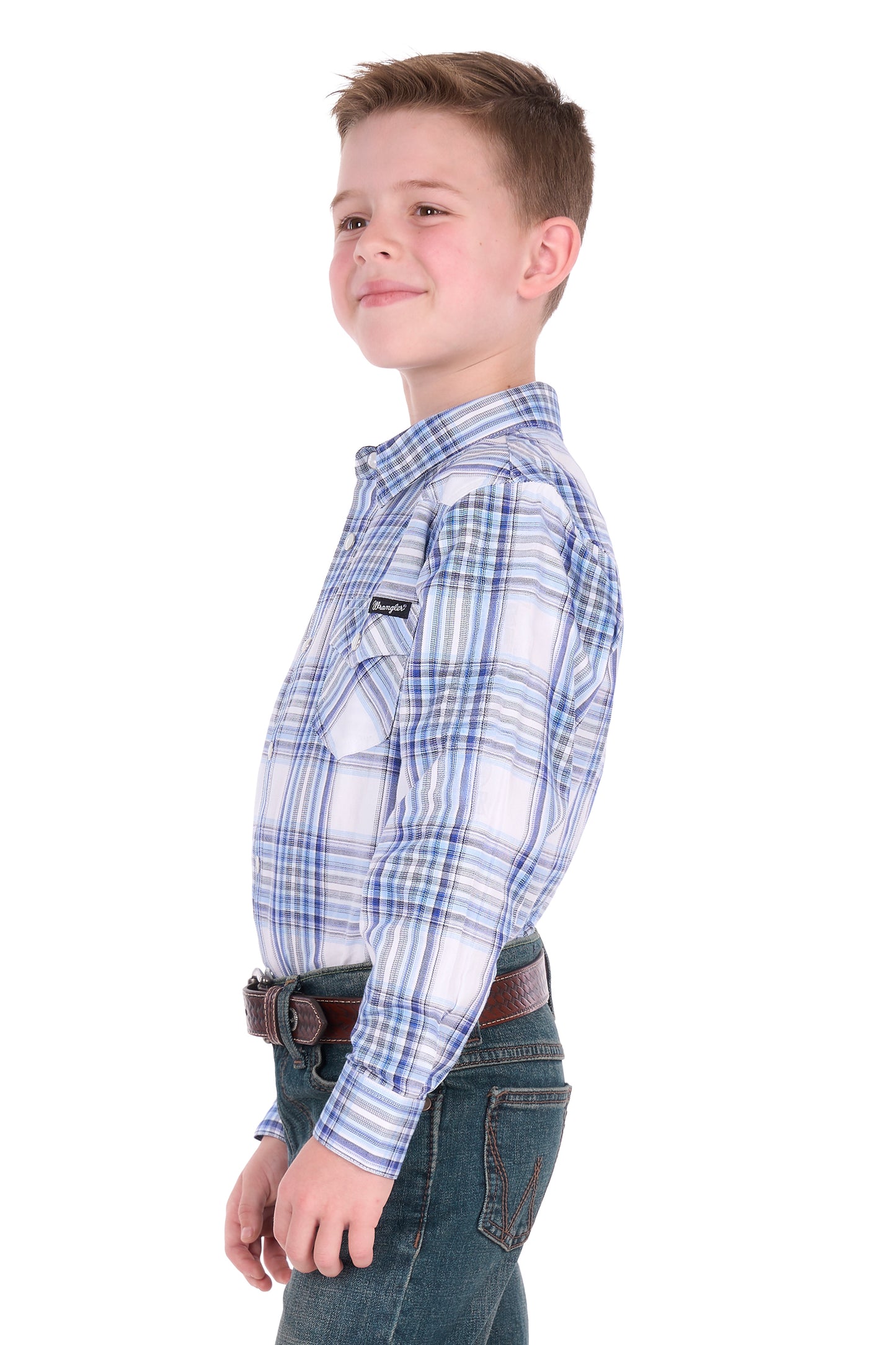 Wrangler Boys' Eric Long Sleeve Shirt - Light Blue/Royal