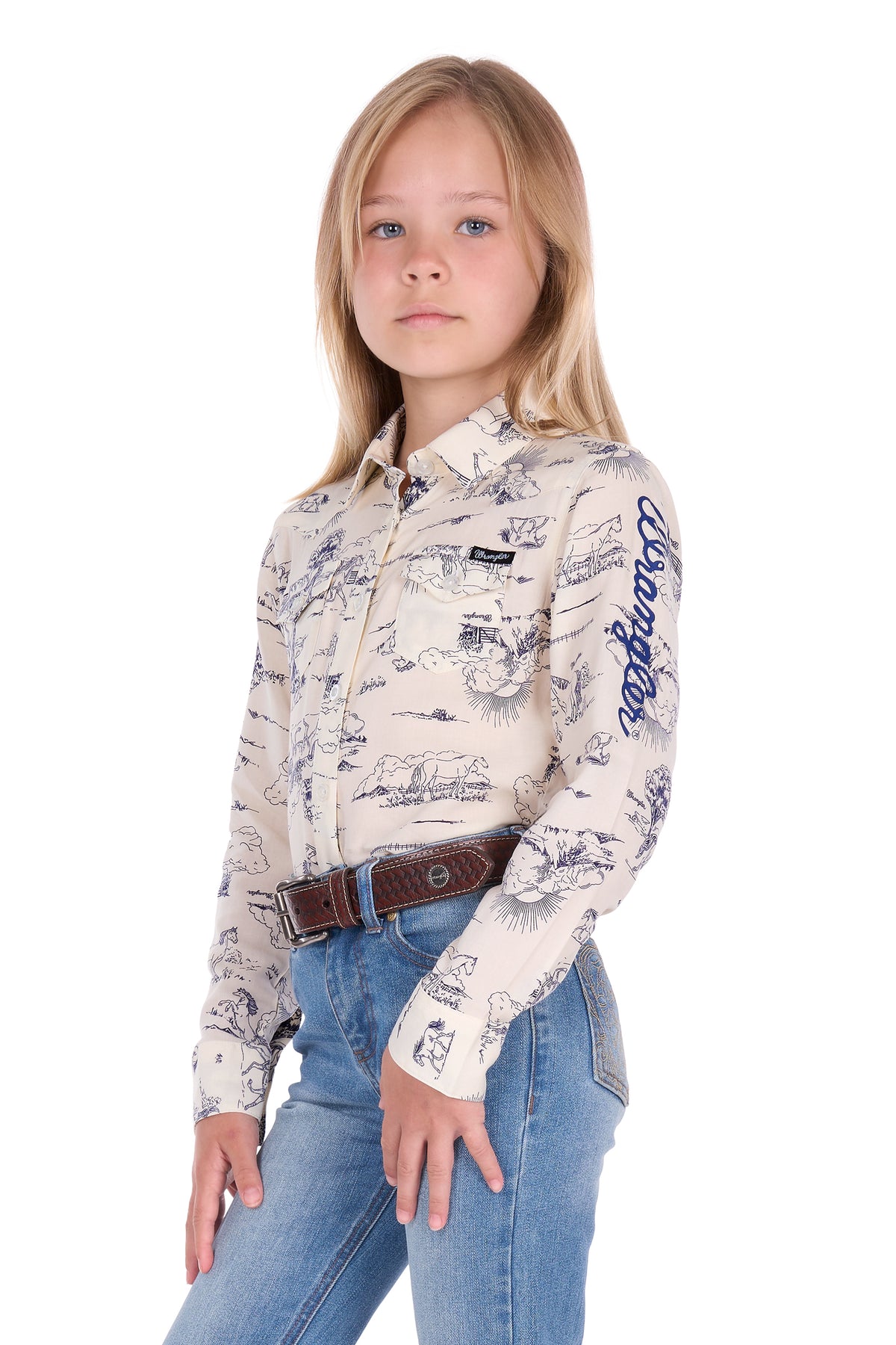 Wrangler Girls’ Ivory Logo Long Sleeve Shirt – Cream