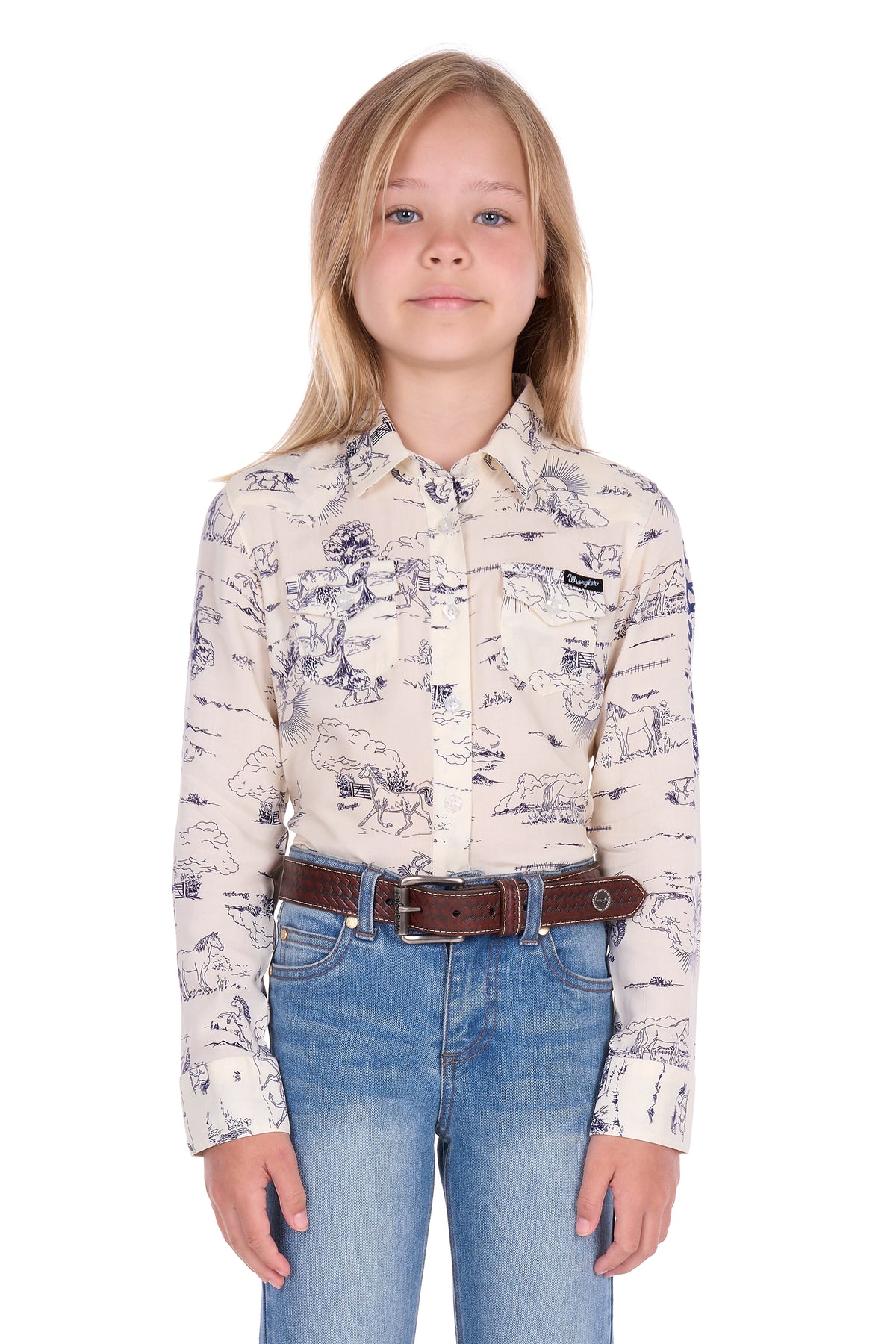 Wrangler Girls’ Ivory Logo Long Sleeve Shirt – Cream