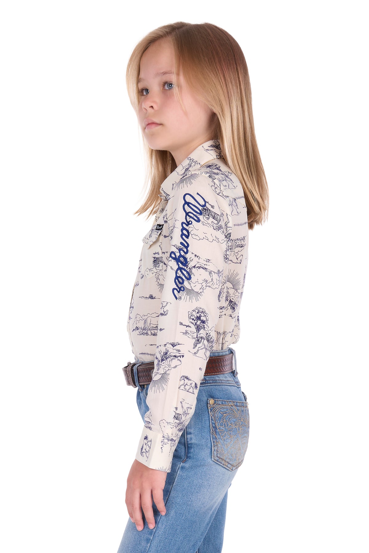 Wrangler Girls’ Ivory Logo Long Sleeve Shirt – Cream