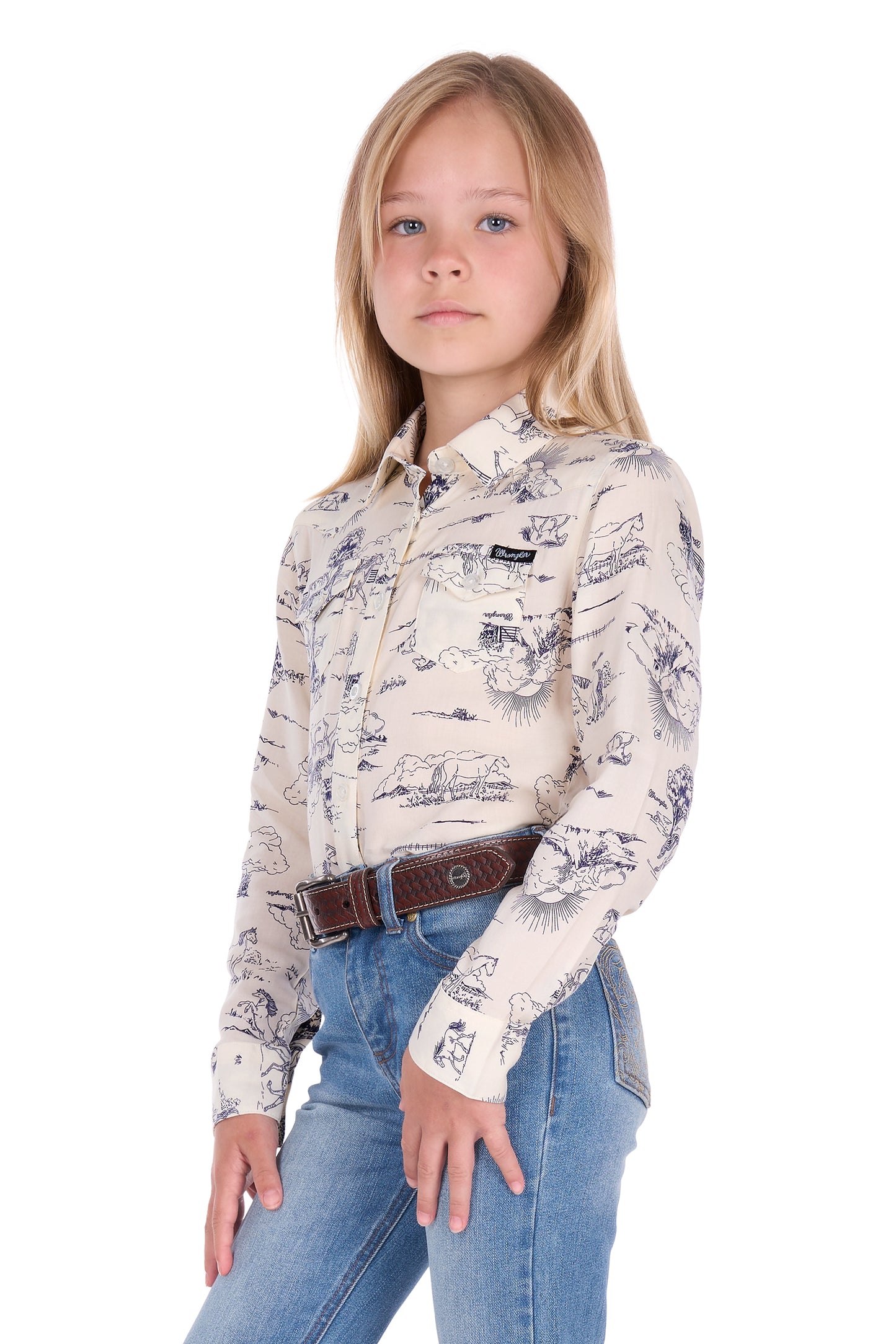 Wrangler Girls' Ivory Long Sleeve Shirt - Cream