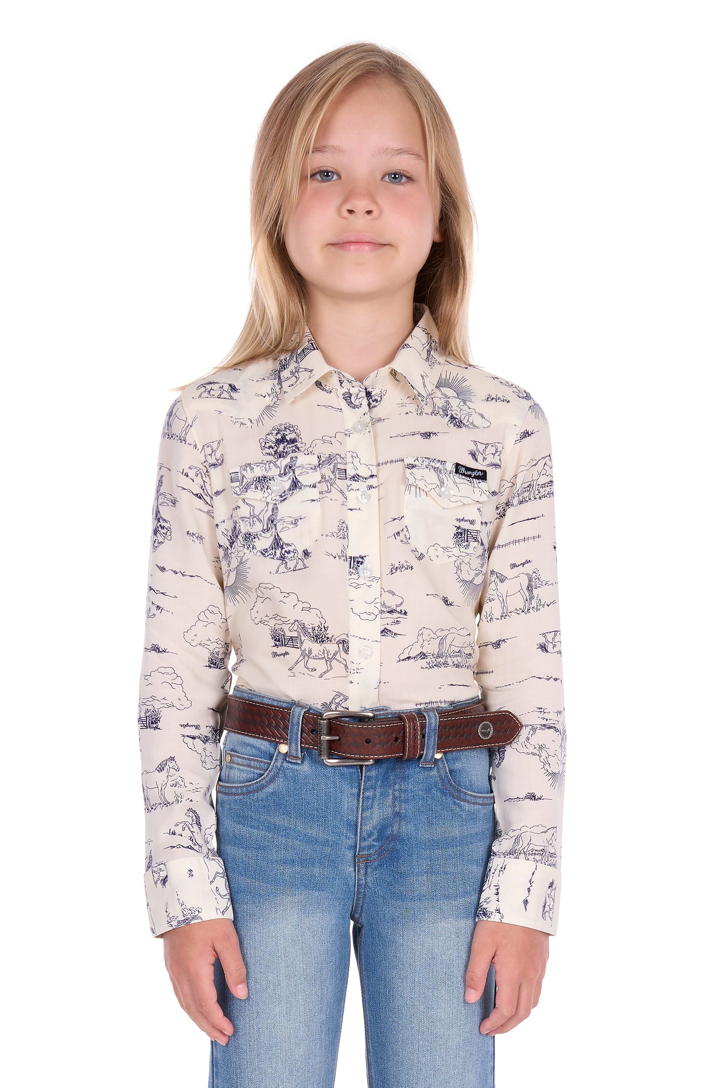 Wrangler Girls' Ivory Long Sleeve Shirt - Cream