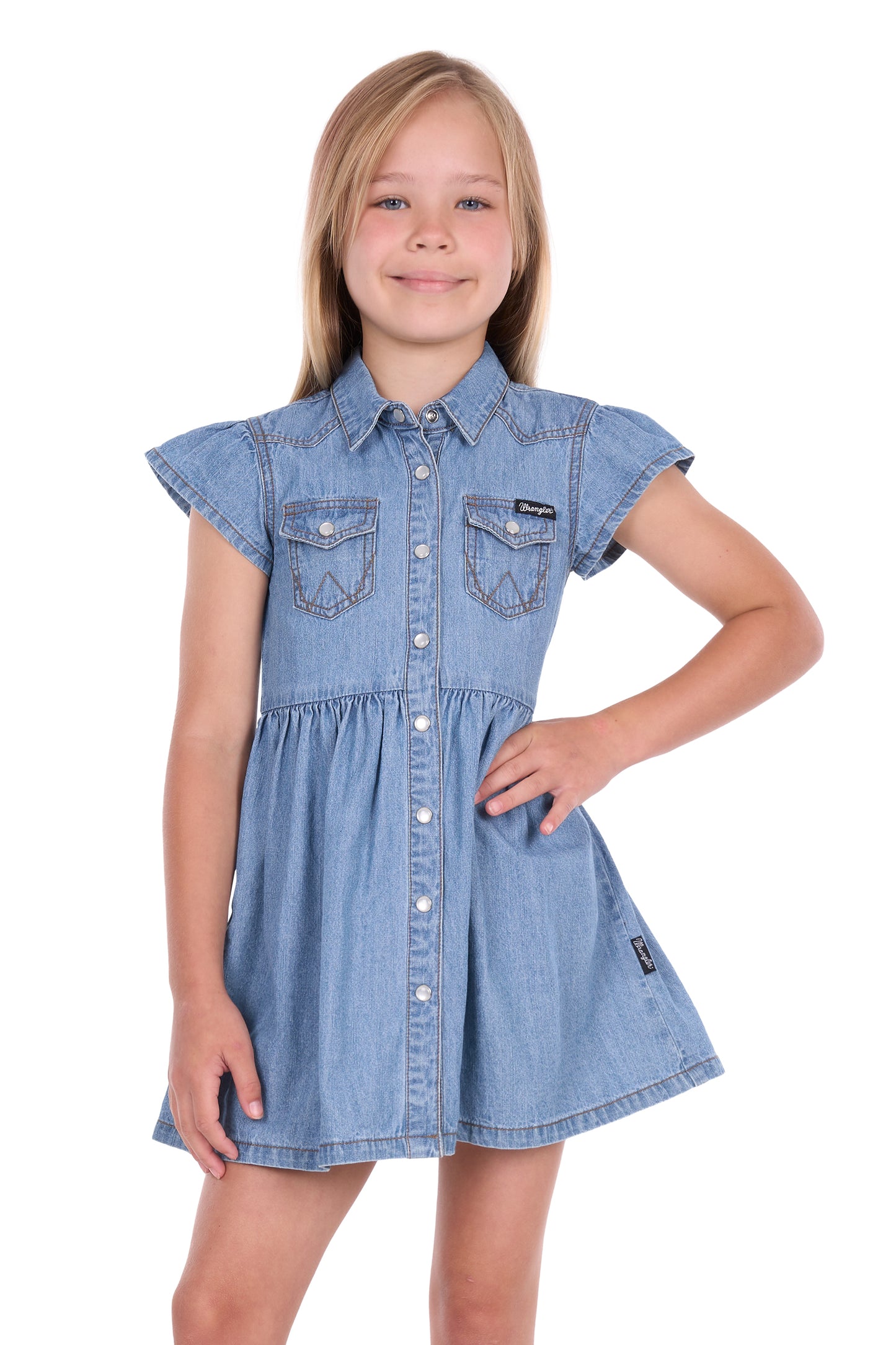 Wrangler Girls' Poppy Short Sleeve Dress - Chambray