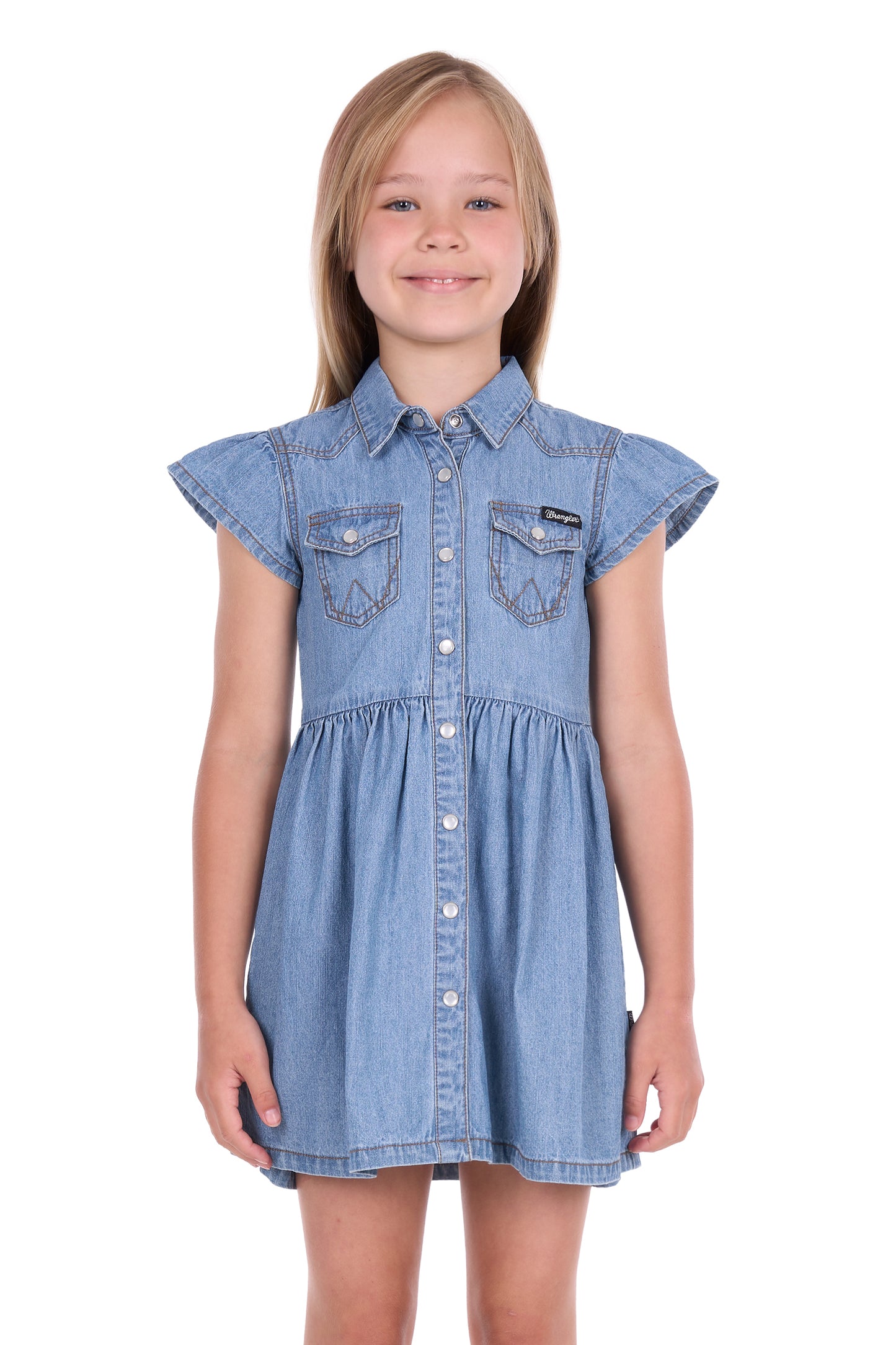 Wrangler Girls' Poppy Short Sleeve Dress - Chambray