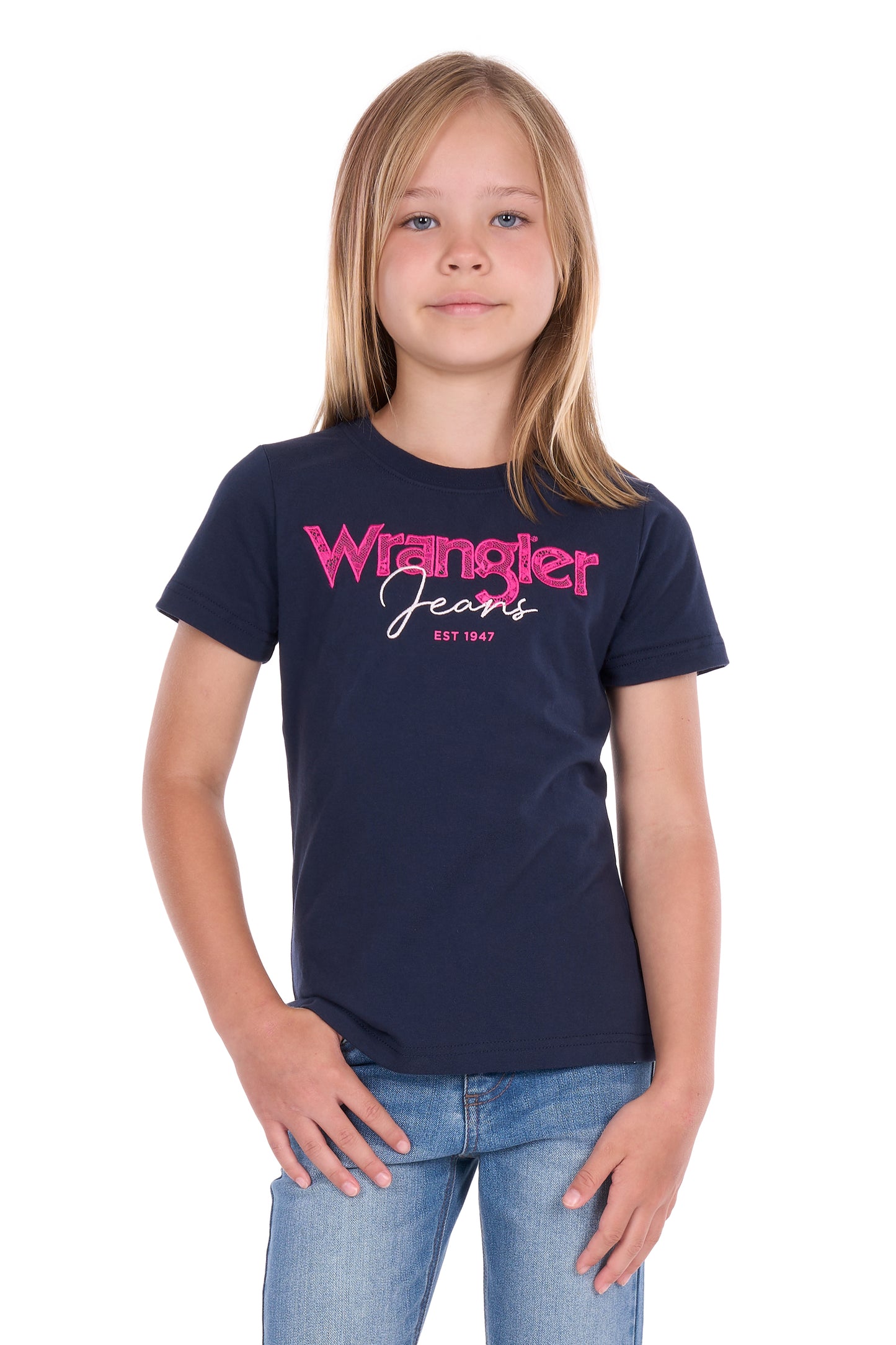 Wrangler Girls' Maya Short Sleeve Tee – Navy