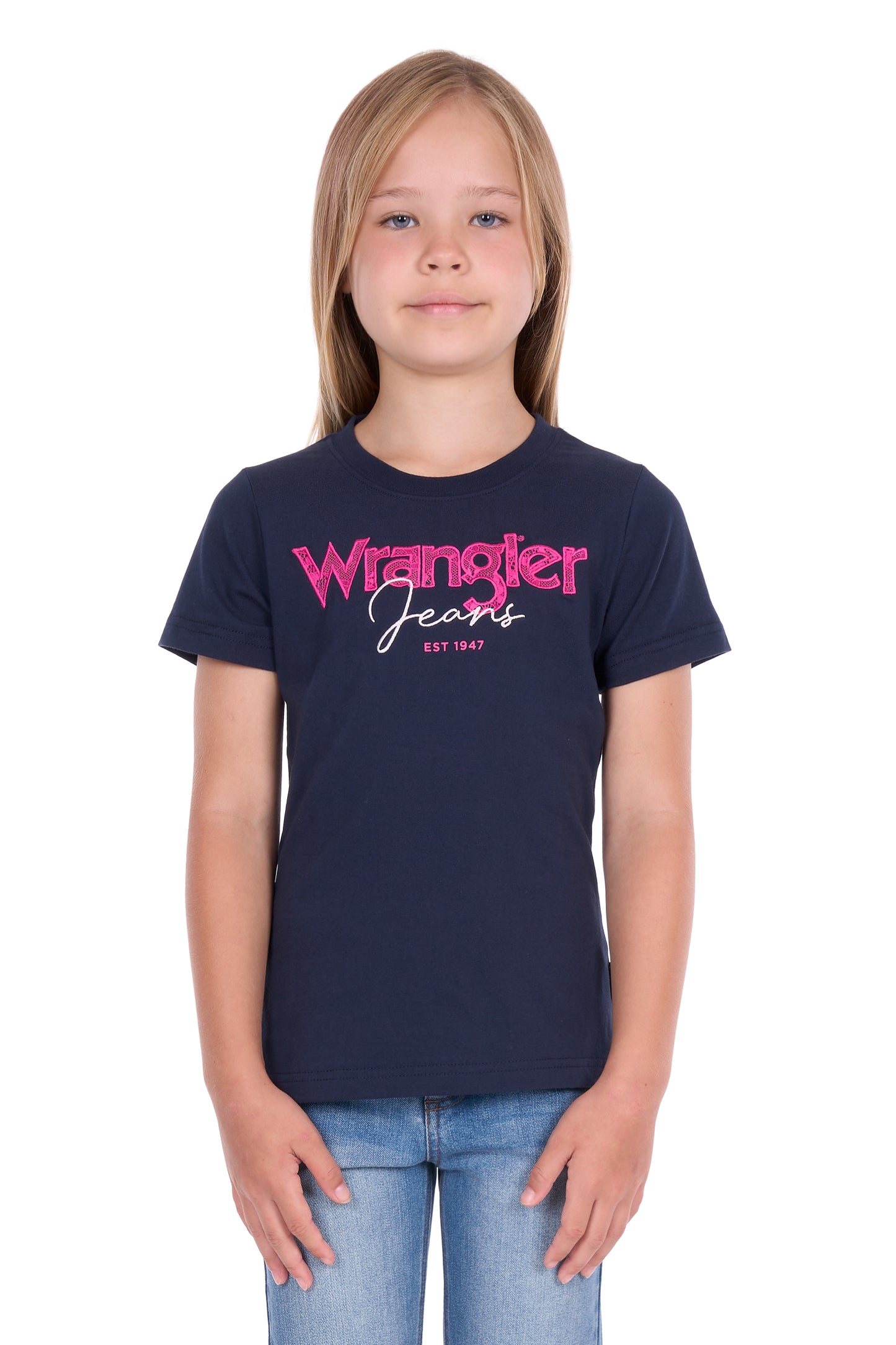 Wrangler Girls' Maya Short Sleeve Tee – Navy