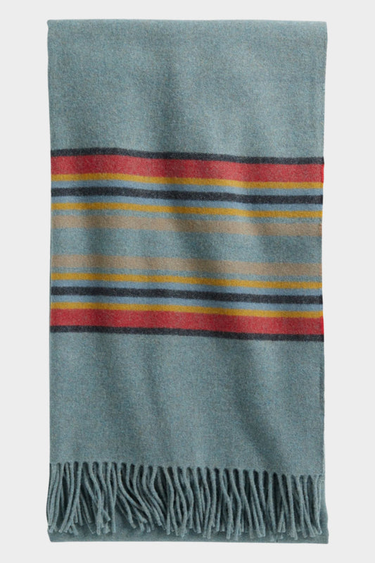 PENDLETON STRIPE 5TH AVENUE MERINO THROW - GREEN HEATHER