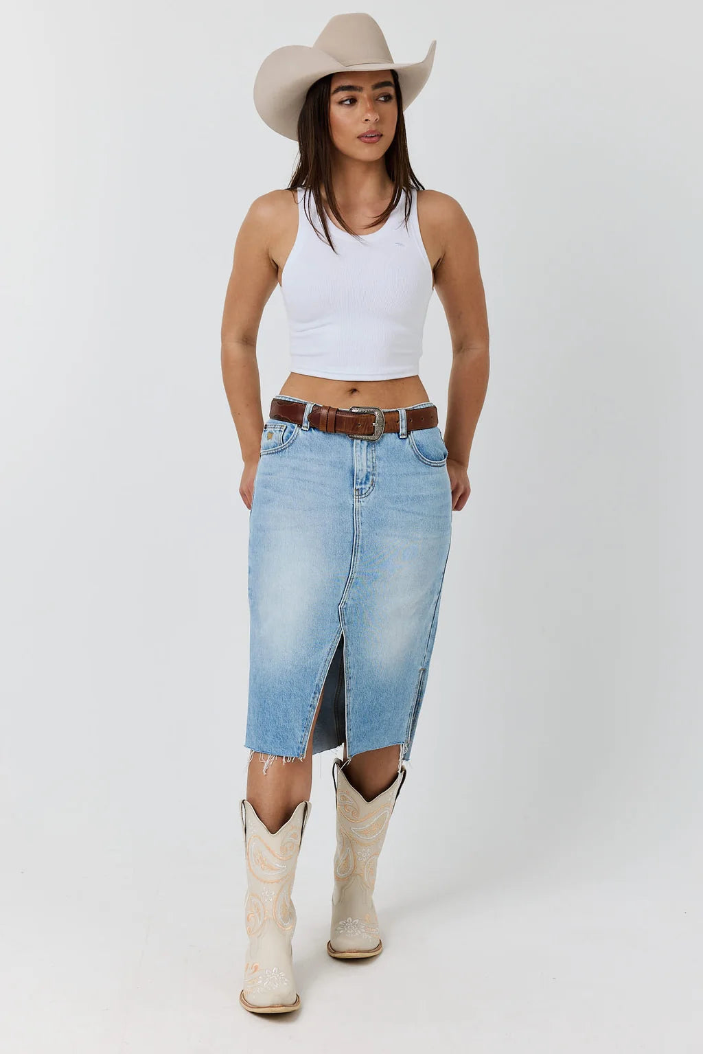 Ringers Western Zahra Women's Mid Rise Denim Midi Skirt – Vintage Light Blue