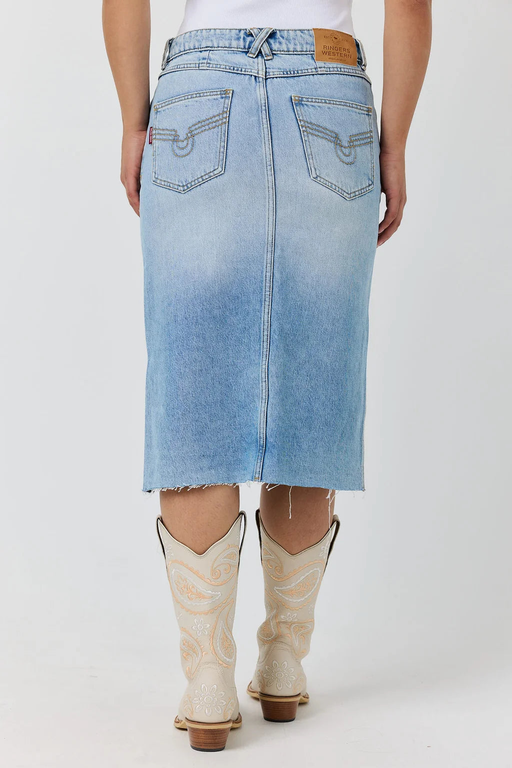 Ringers Western Zahra Women's Mid Rise Denim Midi Skirt – Vintage Light Blue