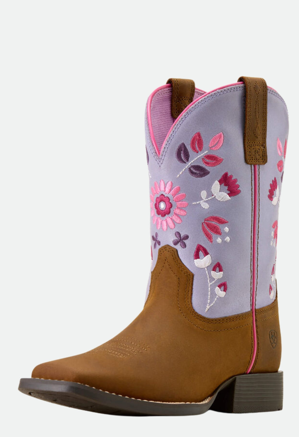Ariat Girls' Wild Bloom Western Boots Square Toe - Distressed Brown|Mytic Lavender