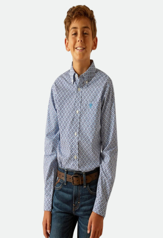 Ariat Boys Perry Blue Classic Fit Long Sleeve Shirt (10048658)
