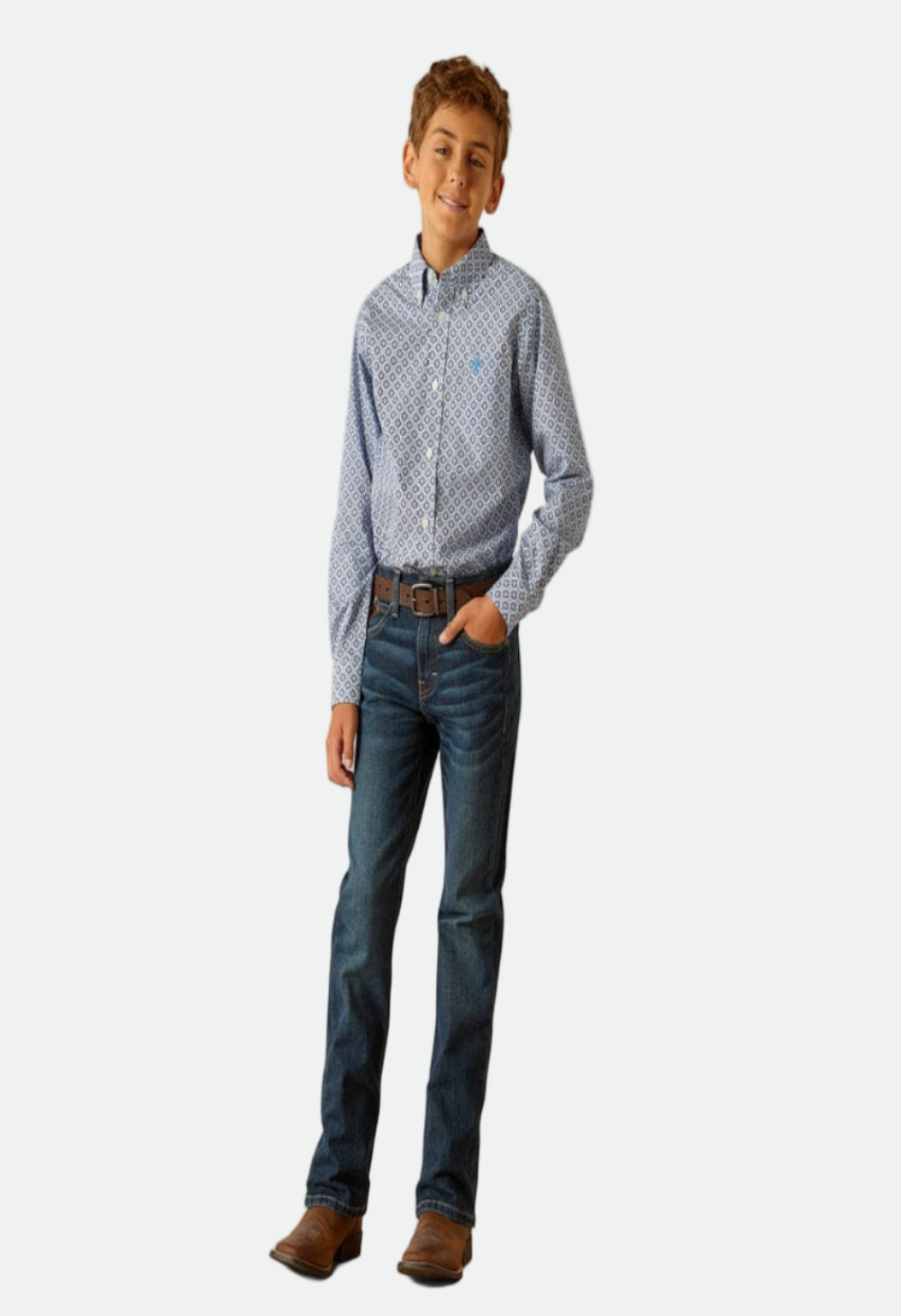 Ariat Boys Perry Blue Classic Fit Long Sleeve Shirt (10048658)