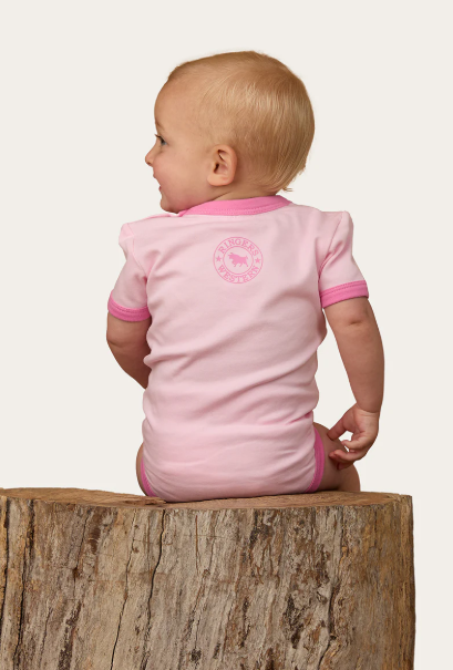 Ringers Western Howdy Cowgirl Babies Short Sleeve Romper - Ballet Pink