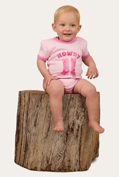 Ringers Western Howdy Cowgirl Babies Short Sleeve Romper - Ballet Pink