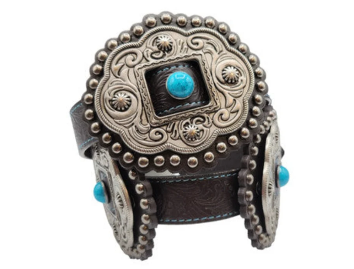 Roper Women's Belt 1" Leather Conchos With Turquoise Stones Dark Brown