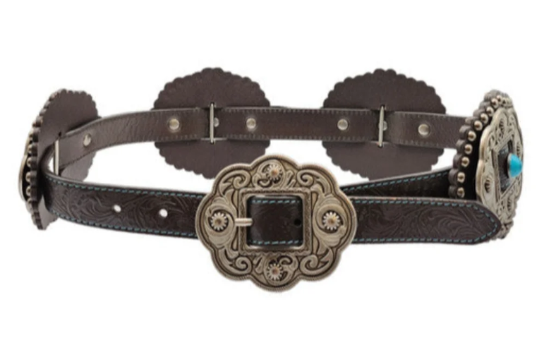 Roper Women's Belt 1" Leather Conchos With Turquoise Stones Dark Brown