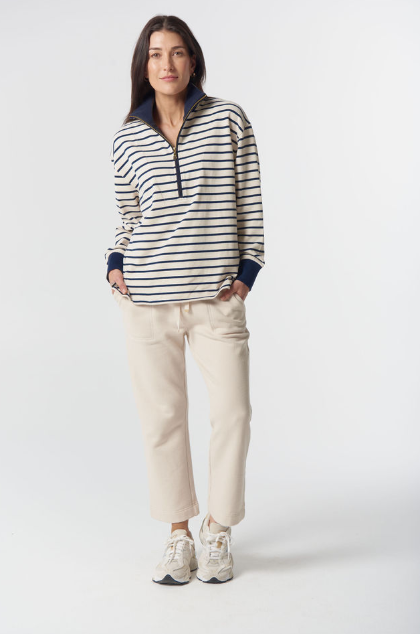 Goondiwindi Cotton Outland Cotton ½ Zip Sweater - Birch/Dark Navy