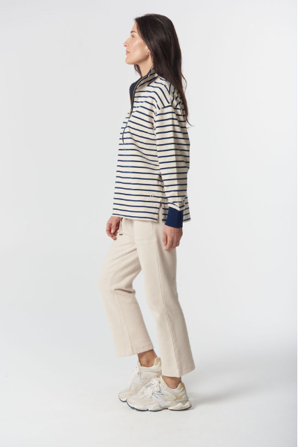 Goondiwindi Cotton Outland Cotton ½ Zip Sweater - Birch/Dark Navy