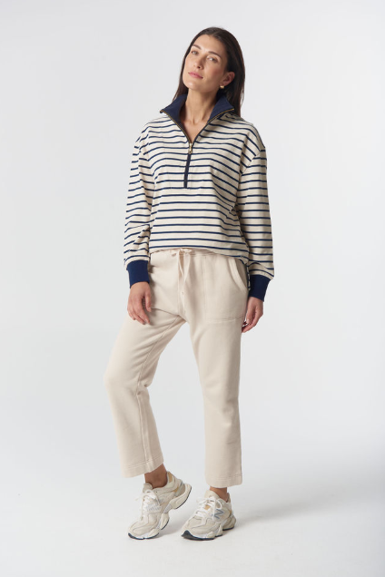 Goondiwindi Cotton Outland Cotton ½ Zip Sweater - Birch/Dark Navy