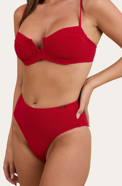 Ringers Western Women's Country Sunset Textured High Waist Bikini Bottom - Red