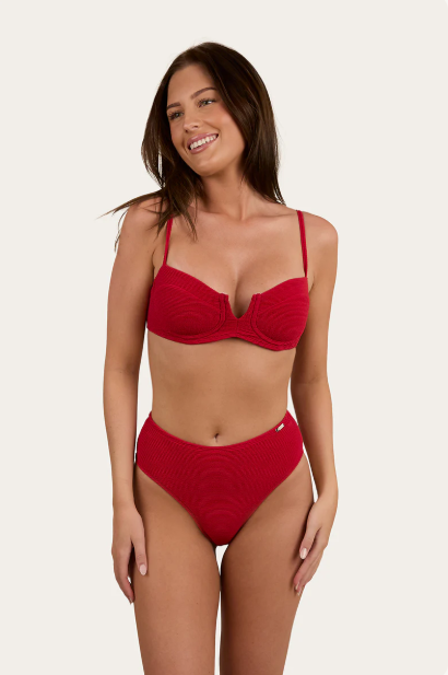 Ringers Western Women's Country Sunset Textured High Waist Bikini Bottom - Red