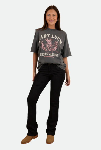 Ringers Western Lady Luck Womens Oversized T-Shirt - Washed Black