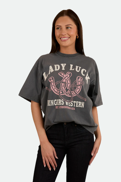 Ringers Western Lady Luck Womens Oversized T-Shirt - Washed Black