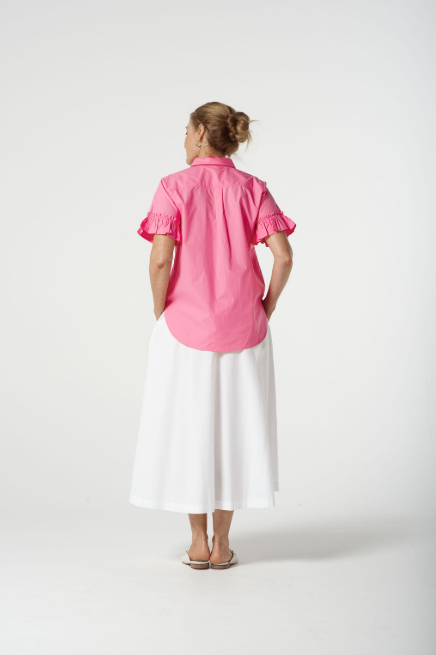 Goondiwindi Cotton Ruffle Sleeve Shirt - Pink Cosmos