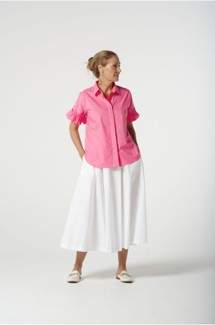 Goondiwindi Cotton Ruffle Sleeve Shirt - Pink Cosmos