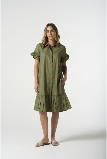 Goondiwindi Cotton Ruffle Midi Dress - Sage Green
