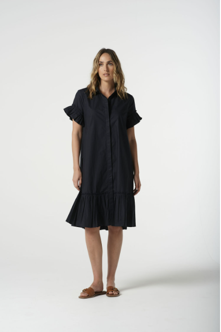 Goondiwindi Cotton Ruffle Midi Dress - Dark Navy